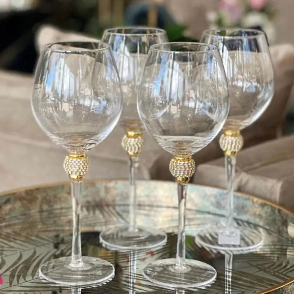 Set Of 4  Z Gallerie Crystal Wine Glass with Gold Detailing